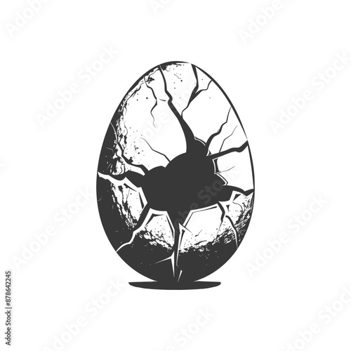 Cracked Egg Shell Hatching: Monochrome Vintage Illustration