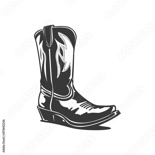 Vintage Monochrome Cowboy Boot Illustration: Western Style Footwear Graphic