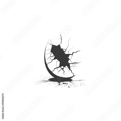 Shattered Crescent: Abstract Broken Egg Shell Silhouette