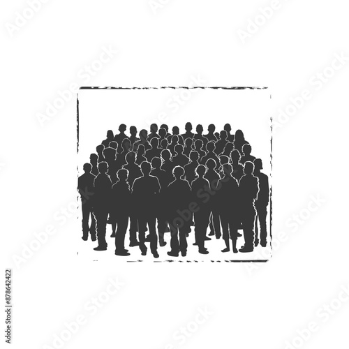 Grunge Silhouette Crowd: Anonymous Gathering in Distressed Frame