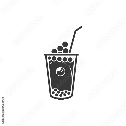 Monochromatic Bubble Tea Icon: Simple Line Art Beverage Illustration