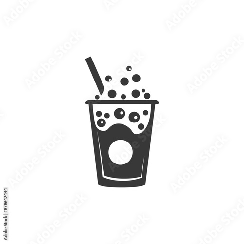 Monochromatic Bubble Tea Icon: Fizzy Beverage in Disposable Cup with Straw