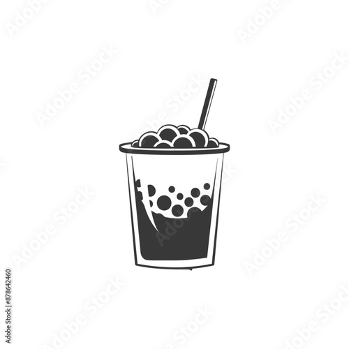 Monochromatic Boba Tea Cup Icon: Minimalist Beverage Design