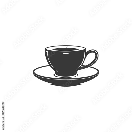 Monochromatic Coffee Cup & Saucer: Vintage Style Illustration