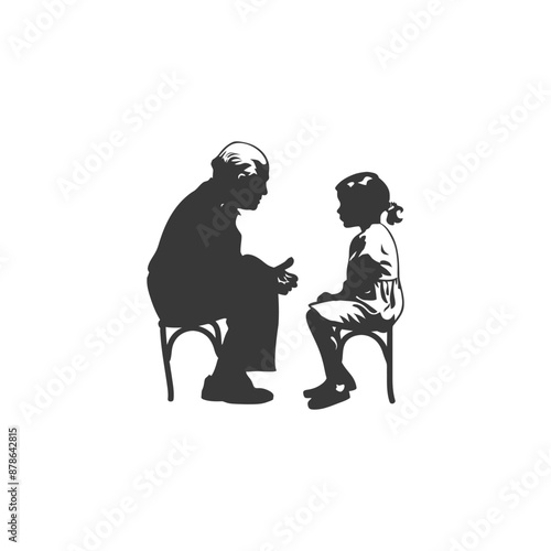 Silhouette of Grandfather and Granddaughter in Intimate Conversation