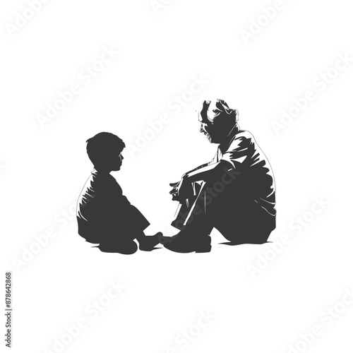 Silhouette of Grandparent and Child in Quiet Conversation