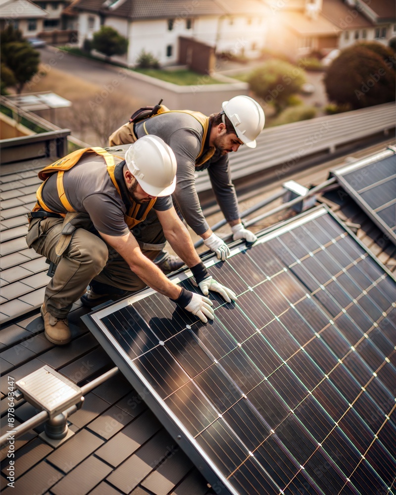 Two men are working on a solar panel Two men are working on a solar panel