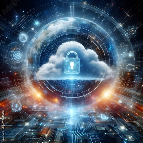 Wallpaper Mural abstract, digital artwork conceptualizing cloud computing security, ideal as tech background Torontodigital.ca