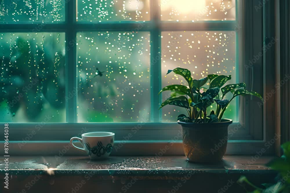 Watery window glass with blurry light behind it footage Watery window glass with blurry light behind it footage