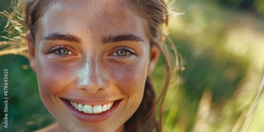 Close-up portrait of a woman with distinctive freckles on her face Close-up portrait of a woman with distinctive freckles on her face