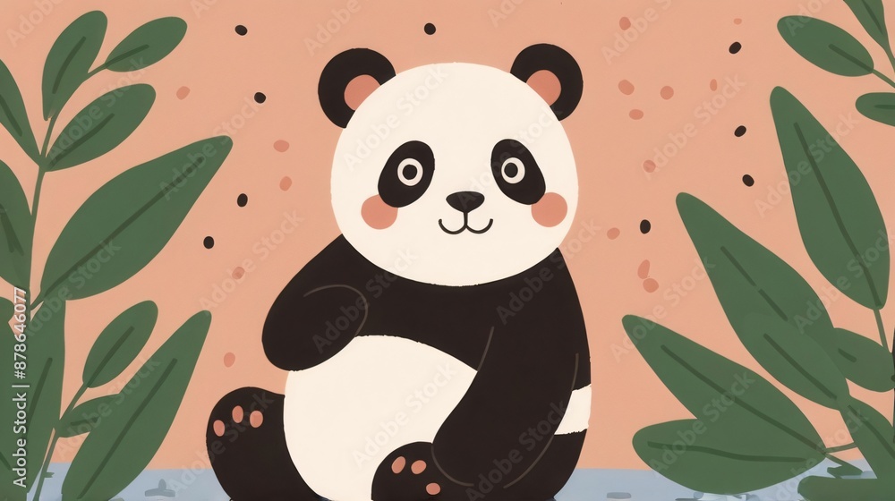 flat illustration cute panda with leaves decoration flat illustration cute panda with leaves decoration