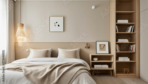 Taupe main bedroom model, Scandinavian Style.