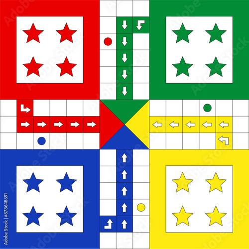 Classic family board game. Ludo game board design. Vector illustration