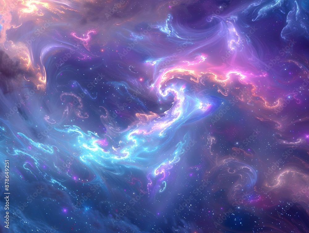 A vibrant cosmic nebula with swirling blue, purple, and pink gas clouds, dotted with stars. The colors blend seamlessly, creating an ethereal, dreamlike scene in deep space. A vibrant cosmic nebula with swirling blue, purple, and pink gas clouds, dotted with stars. The colors blend seamlessly, creating an ethereal, dreamlike scene in deep space.