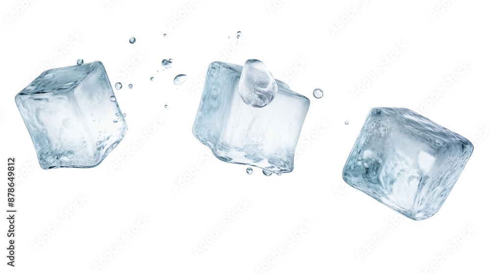 Fototapeta premium Four flying ice cubes transparent background.