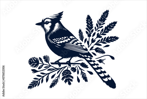 blue jay bird on a branch vector design.