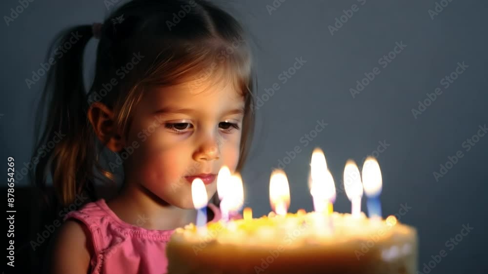 At-home girl holding a birthday cake with a candle At-home girl holding a birthday cake with a candle