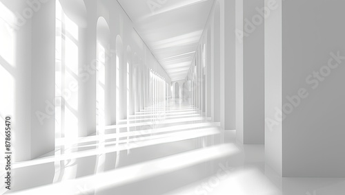 Bright White Modern Hallway with Light Beams © jambulart