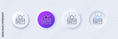 Loyalty card line icon. Neumorphic, Purple gradient, 3d pin buttons. Bonus points. Discount program symbol. Line icons. Neumorphic buttons with outline signs. Vector