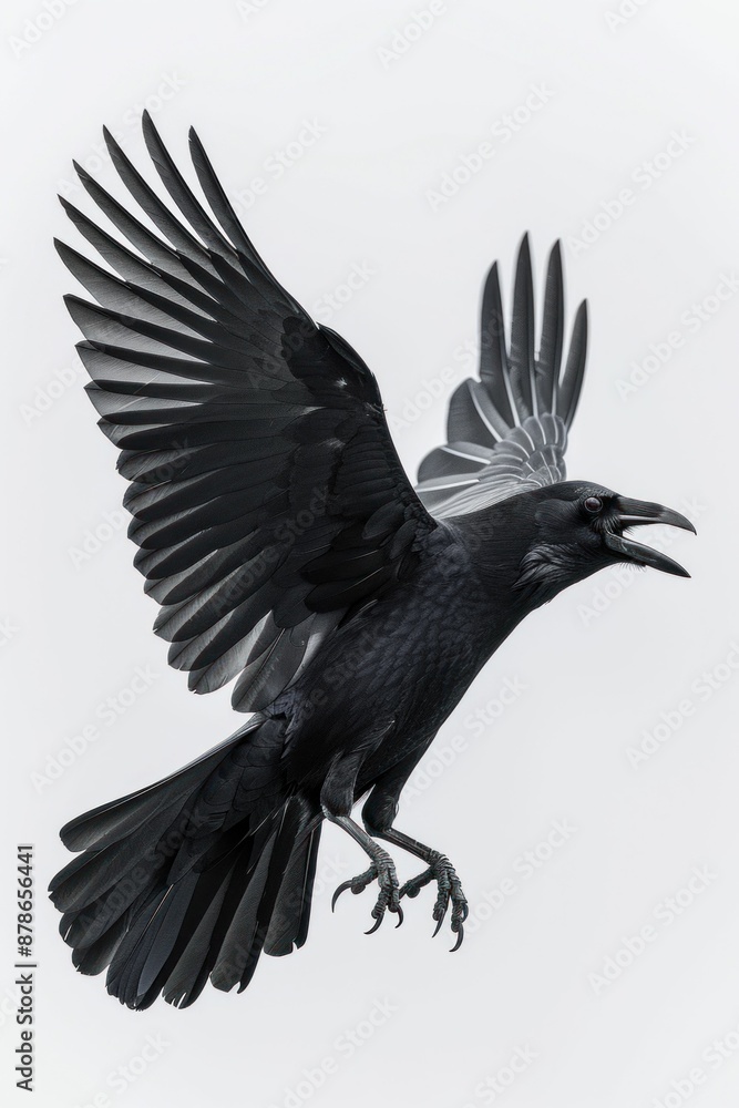 Fototapeta premium Flying Black Crow with Spread Wings. Generative ai