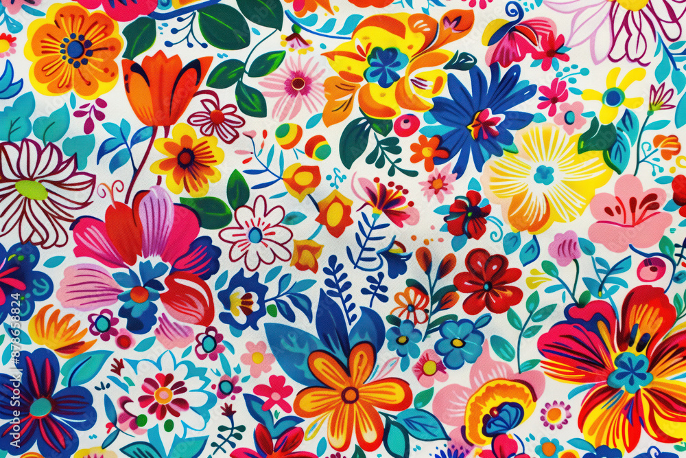 Fototapeta premium Cheerful flower garden illustration with multicolor blooms