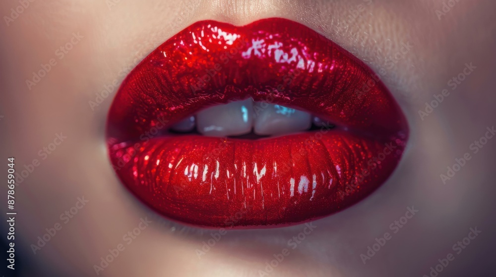 Close-up of red glossy lips. AI. Close-up of red glossy lips. AI.