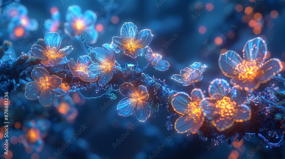 Naklejka premium A branch with a bunch of flowers on it