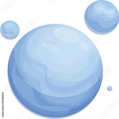 Cartoon blue planet floating in space with smaller moons orbiting around