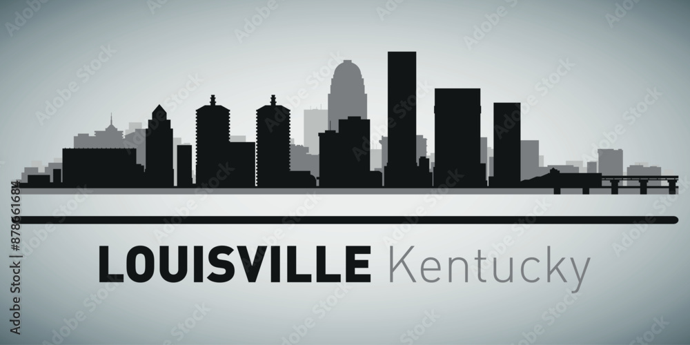 Obraz premium The city skyline. Louisville Kentucky. Silhouettes of buildings. Vector on a gray background