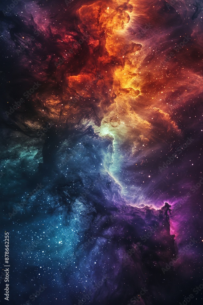 Fototapeta premium Vibrant Cosmic Nebula with Bright Colors in Outer Space