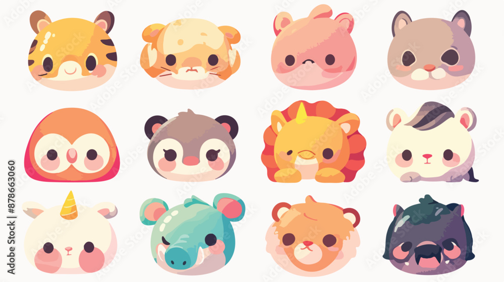 Animals manga smiles. Cute kawaii baby animal emoticon Animals manga smiles. Cute kawaii baby animal emoticon