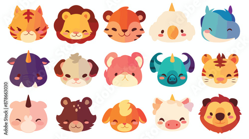 Animals manga smiles. Cute kawaii baby animal emoticon