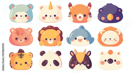 Animals manga smiles. Cute kawaii baby animal emoticon