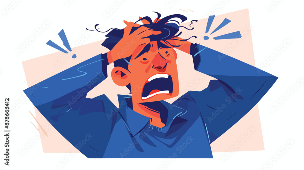 Anxious man clutching his head. flat vector style iso Anxious man clutching his head. flat vector style iso