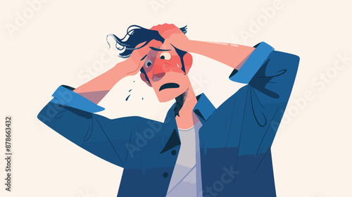 Anxious man clutching his head. flat vector style iso