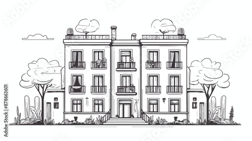 Apartment building hand drawn outline doodle icon. 