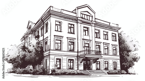 Apartment building hand drawn outline doodle icon. 