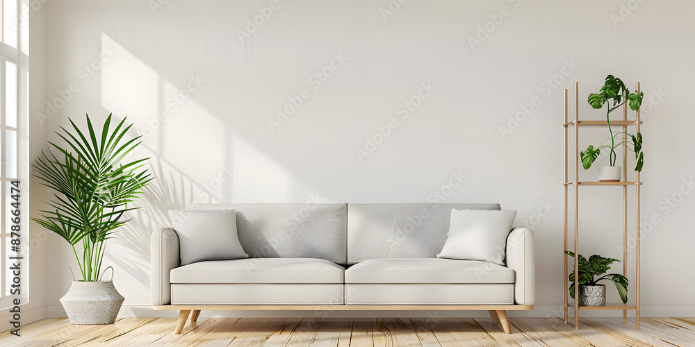 Bright and cozy modern living room interior have sofa and plant with white wall Bright and cozy modern living room interior have sofa and plant with white wall