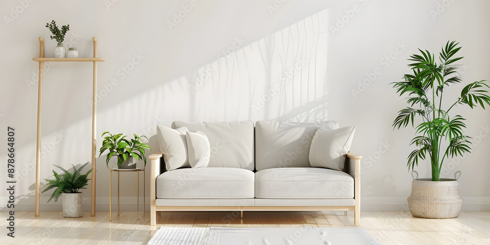 Bright and cozy modern living room interior have sofa and plant with white wall Bright and cozy modern living room interior have sofa and plant with white wall