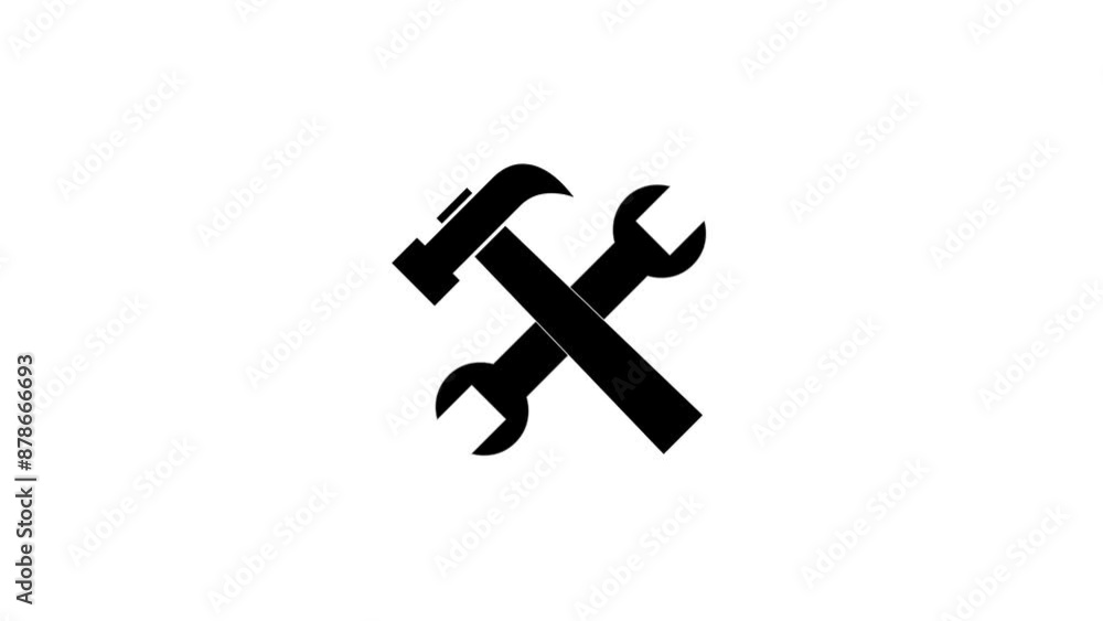 Hammer werench shape icon black color animation on white background Hammer werench shape icon black color animation on white background
