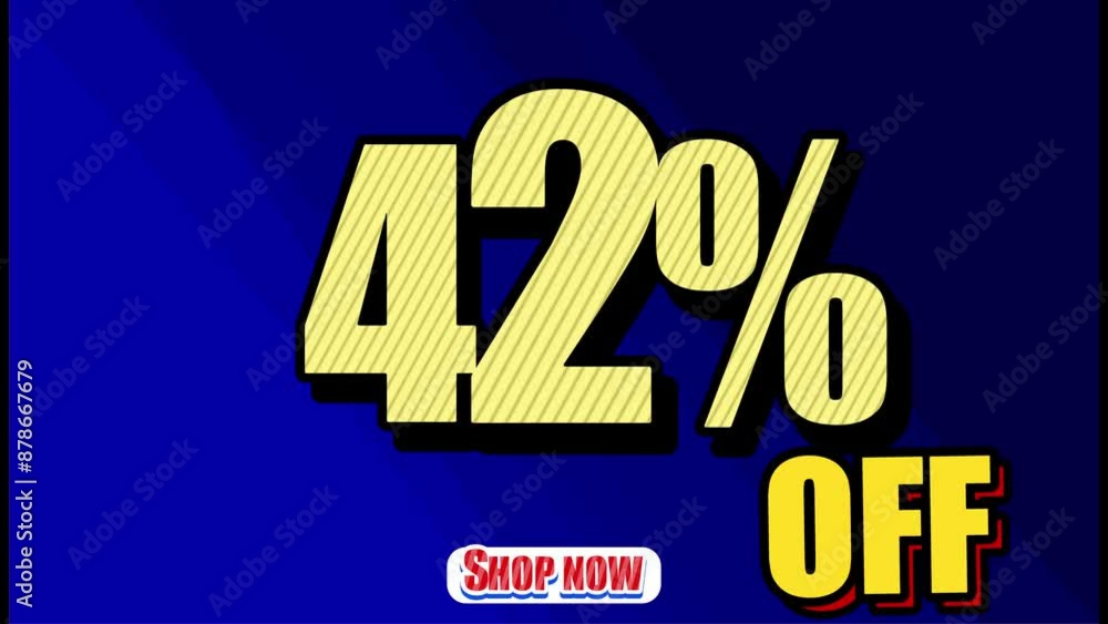 42% OFF SHOP NOW - Seamless looping Swing banner text promotion animation effect with a navy blue background texture. 42% OFF SHOP NOW - Seamless looping Swing banner text promotion animation effect with a navy blue background texture.