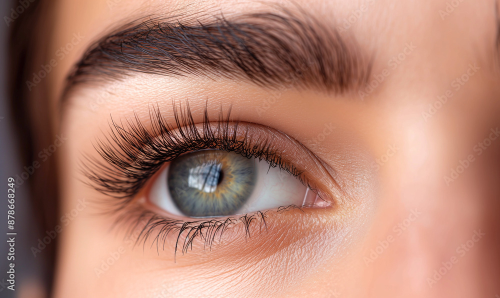 Eyelash extensions. Beautiful female eye close-up. Long luxurious eyelashes. Beauty concept. False eyelashes. Makeup, Cosmetics, Beauty. Macro. Place for text. Copy space Eyelash extensions. Beautiful female eye close-up. Long luxurious eyelashes. Beauty concept. False eyelashes. Makeup, Cosmetics, Beauty. Macro. Place for text. Copy space