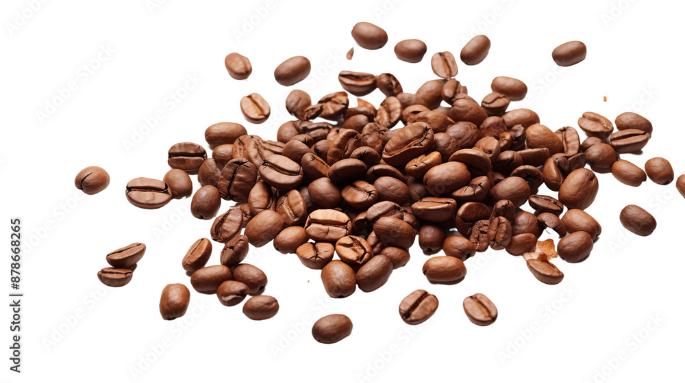 Obraz premium Scattering delicious coffee beans transparent background.