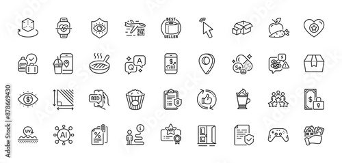 Stress, Private payment and Tax documents line icons pack. AI, Question and Answer, Map pin icons. Cursor, Package box, Augmented reality web icon. Vector