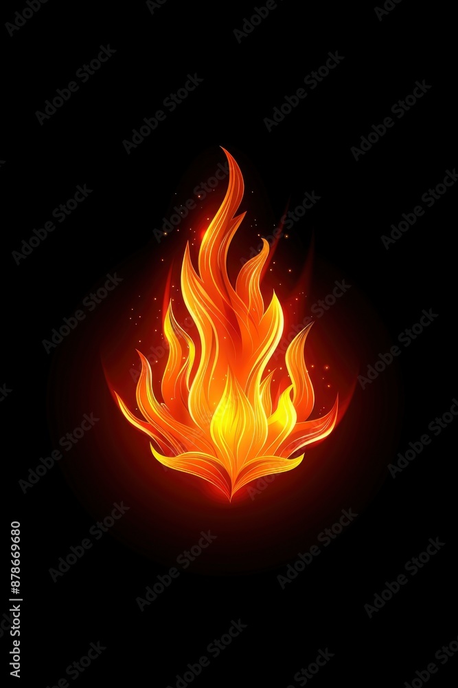 Fototapeta premium Simple logo design featuring a red flame with heat waves, black background, gray for the flame texture and orange, minimalist