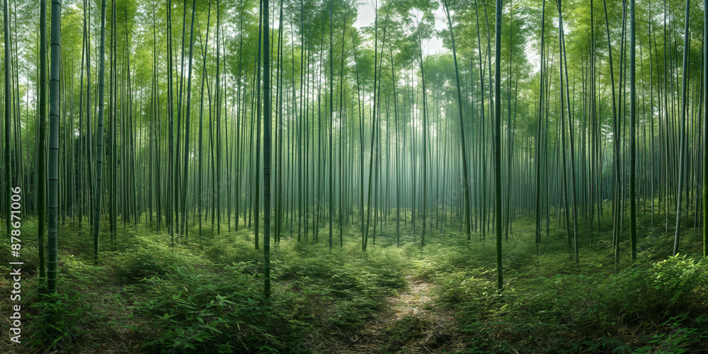 Fototapeta premium A serene bamboo forest with straight stalks