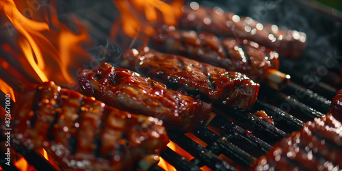 Delicious Barbecue Ribs Grilling Over Open Flame