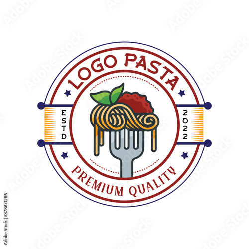 Italian spaghetti logo design idea with fork and pasta Italian restaurant symbol food vector