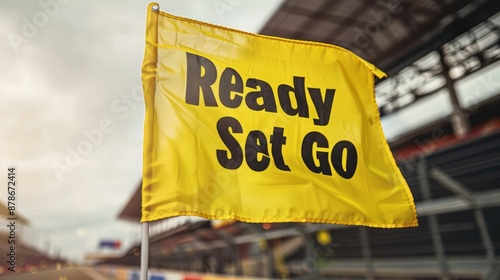 Yellow flag ready set go. A yellow flag with the words 