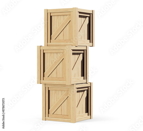 Wooden boxes. Isolated 3D illustration